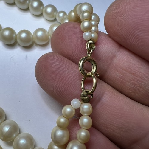 Vintage Trifari Faux Pearl Black Enamel & Rhinestone Necklace 53.97g x 16” - Picture 7 of 8
