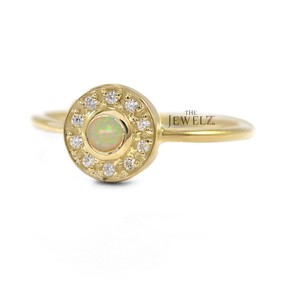 14k Gold Genuine Diamond Opal October Birthstone Circle Design