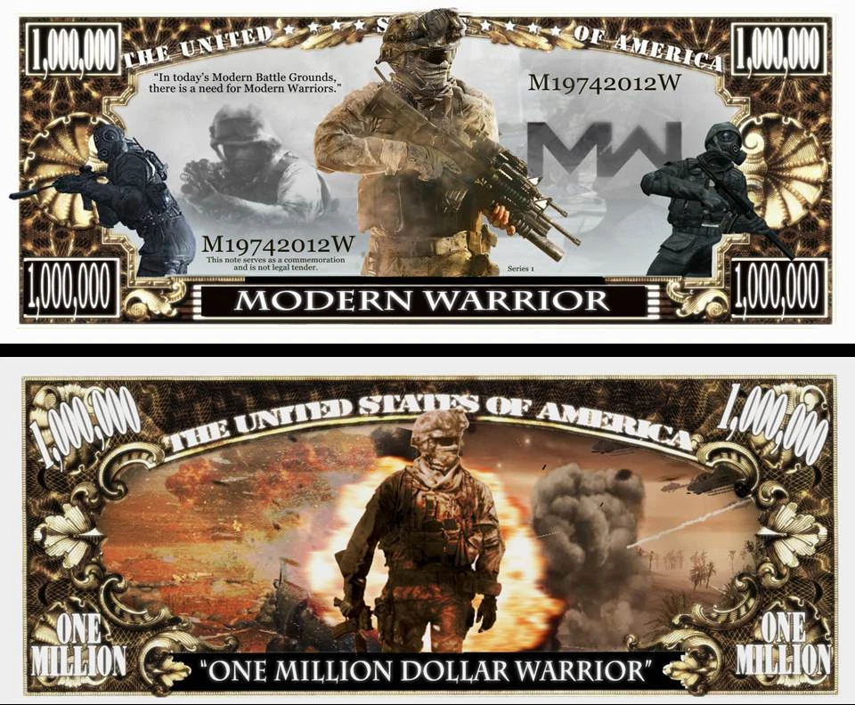 Modern Warrior Million Dollar Bill Play Funny Money Novelty Note + FREE SLEEVE