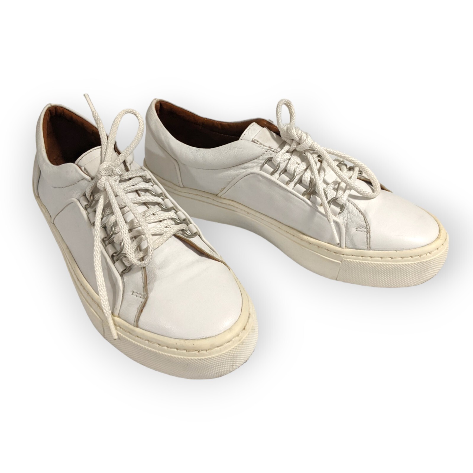 Zara Basic Collection White Lace Up Sneakers, 7.5 - image 1