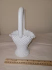 Vintage Fenton (?) Diamond Quilted Pattern White Milk Glass Flower Basket Vase