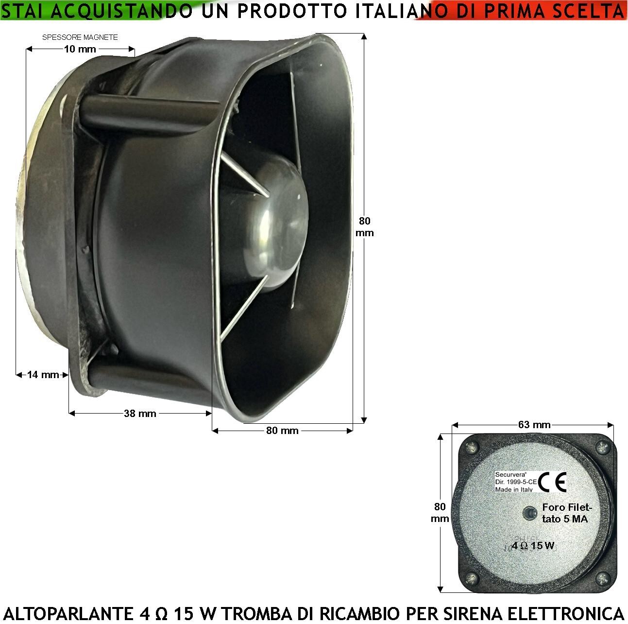 Altoparlante a Tromba per Sirena 4 Ohm 15W - Ricambio Alta Qualità