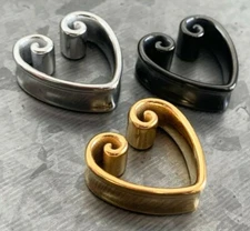 PAIR Vintage Heart Steel Flared Tunnels Saddle Plugs Body Jewelry