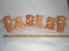 TEDDY BEAR CUBS 6 Small Pottery Glazed Teddy Bears  about 2" tall.A group of 6.