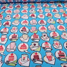 Michael Miller Just Desserts Cake Coffee  Cotton Fabric Blue  By the Yard  