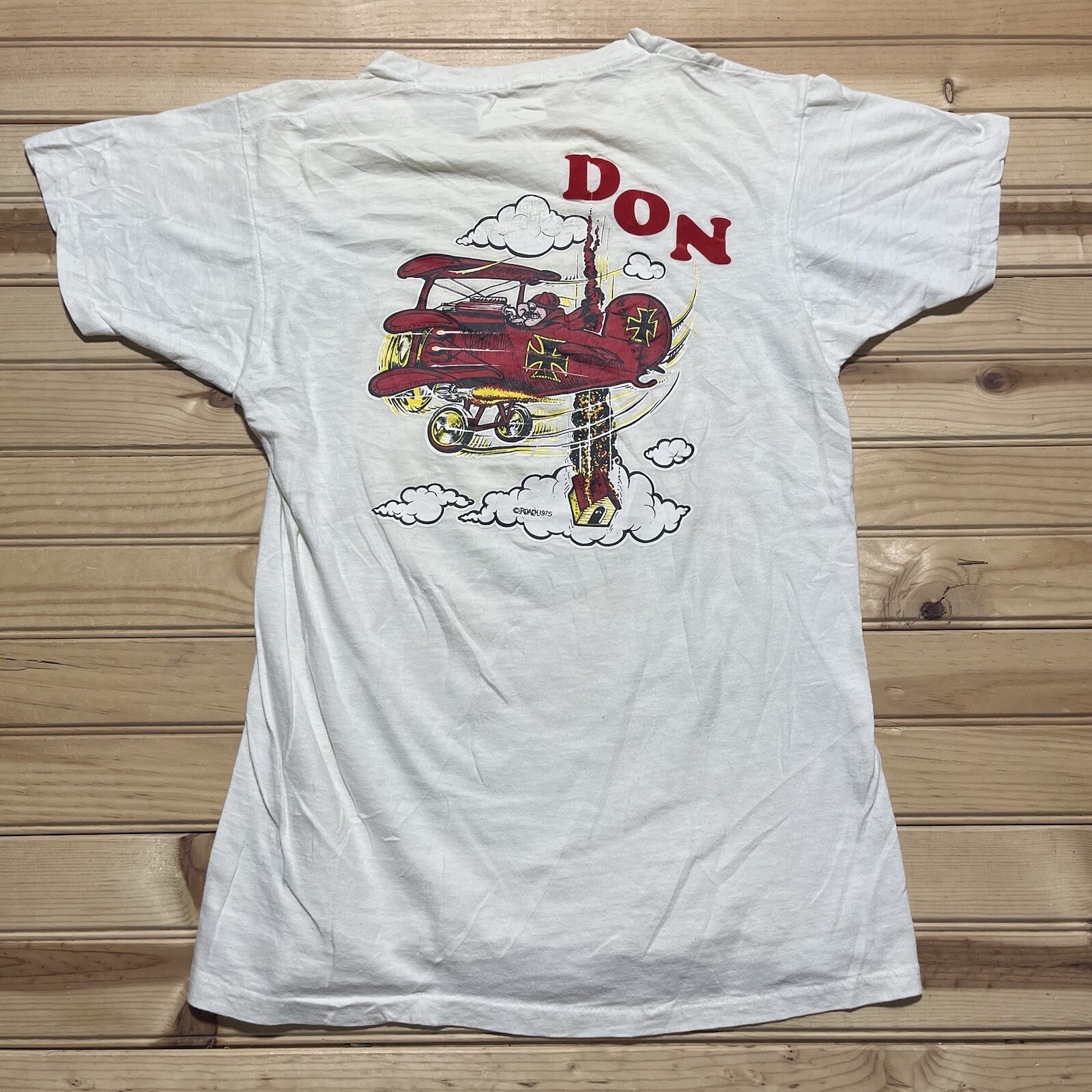 Vintage 1975 Red Baron Bomber Roach Art RC Flyers Ringer Shirt Size Medium