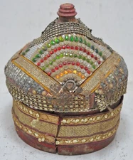 Antique Wooden Lacquer Painted Kum Kum Powder Tika Box Original Old Hand Carved