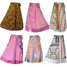 10 Pc Vintage Silk Sari Magic Wrap Around Frill Skirts Dress Indian Long Skirt