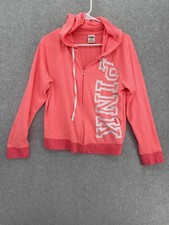 PINK Victoria's Secret Full Zip Track Jacket Pink Spellout Hoodie Size Medium