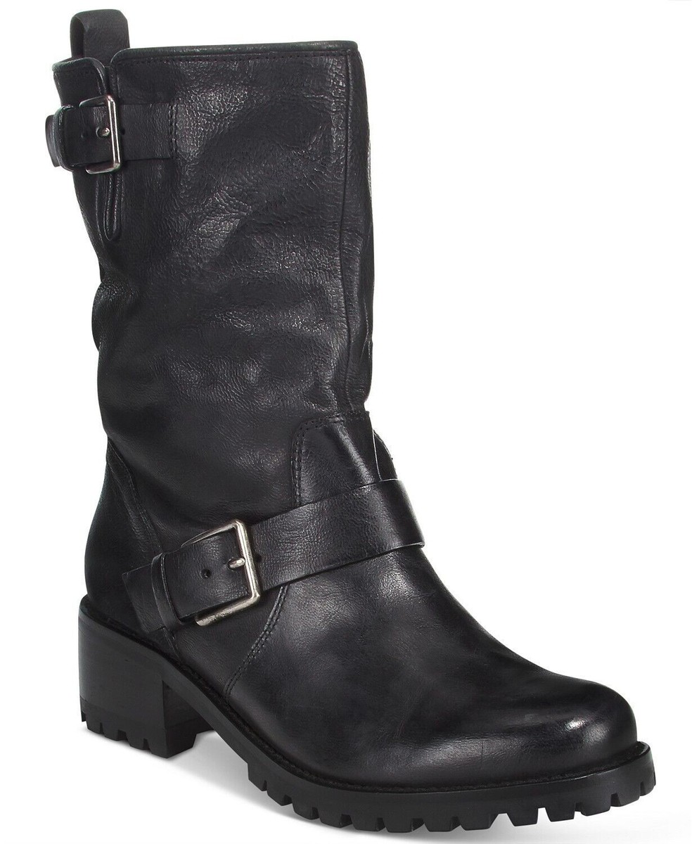 Cole Haan Women's Hemlock Black Leather Motorcycle Boots NEW IN BOX