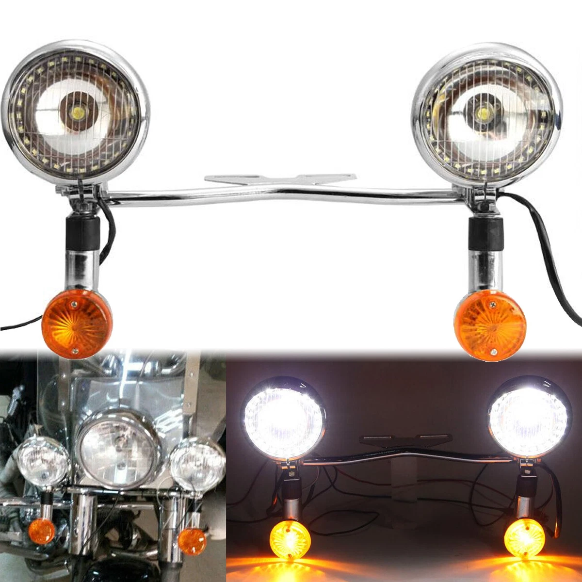 Kit Faros Antiniebla Con Intermitentes – Cromo – Para Harley, Honda Y Más – OUMURS DRSO215584122-A