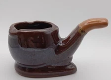 Vintage Japan Brown Ceramic Smoking Pipe Shaped Cigarette Ashtray