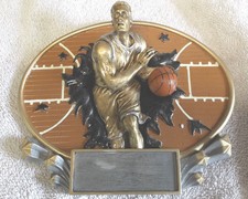 Basketball male trophy resin oval plaque plate 3D Marco MX2007 full color