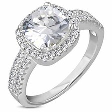 925 Sterling Silver CZ Cushion Cut Halo Engagement Ring