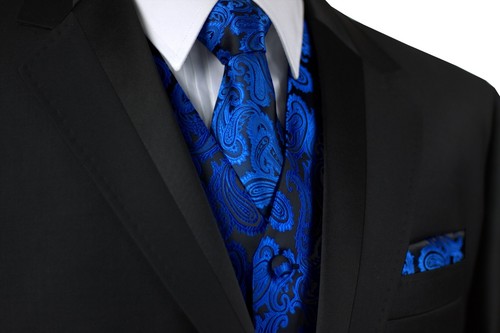 Men's Paisley Tuxedo Vest, Tie and Hankie. Formal Dress Wedding Prom Homecoming - Picture 19 of 65