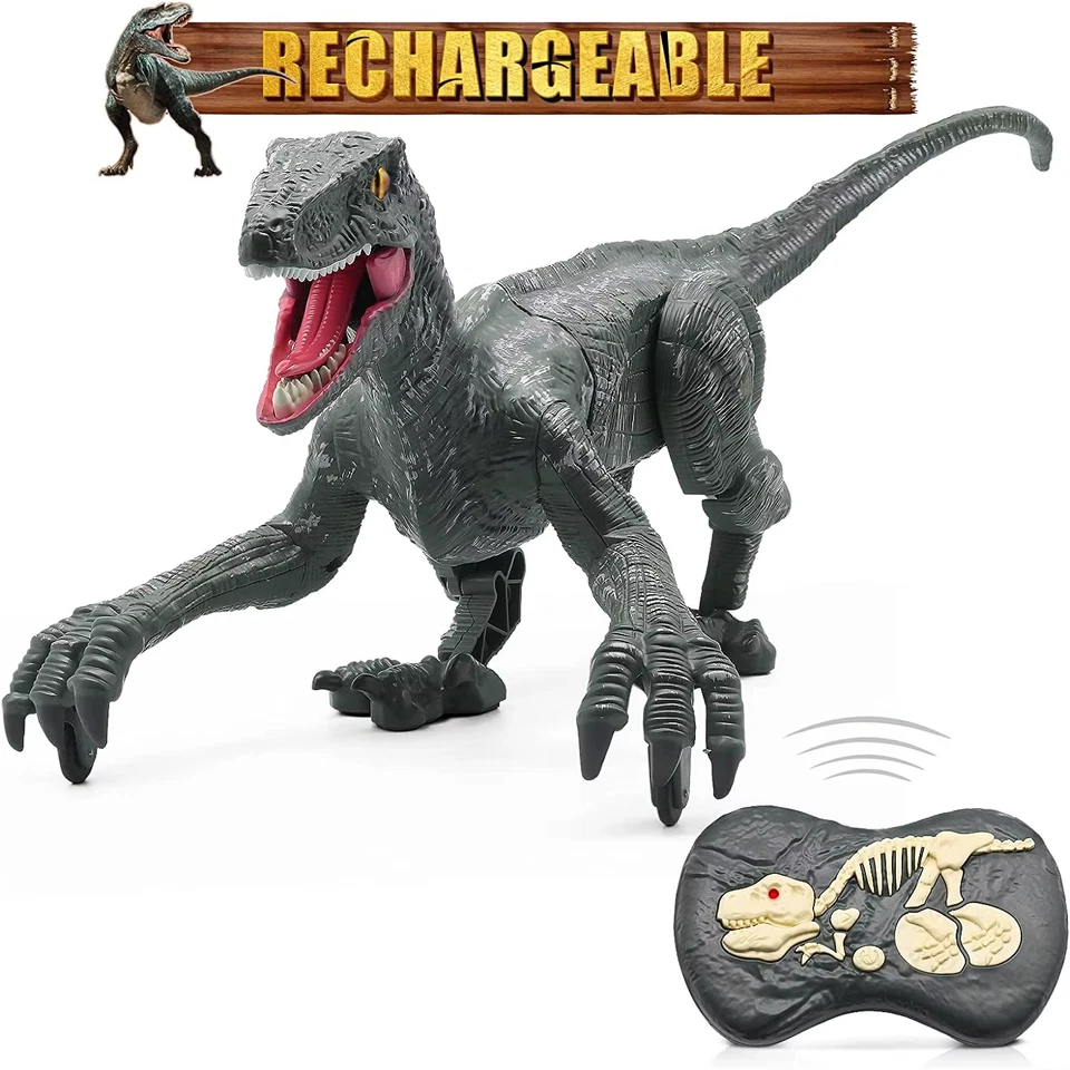 Remote Control Dinosaur for Kids Walking Deinonychus w/ Sound & Light Effects - Image 2 of 4