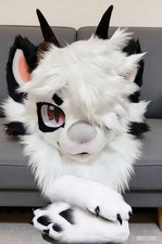 Fursuit Long haired Dog Fox Mascot Party Halloween Fur Cosplay head claws 