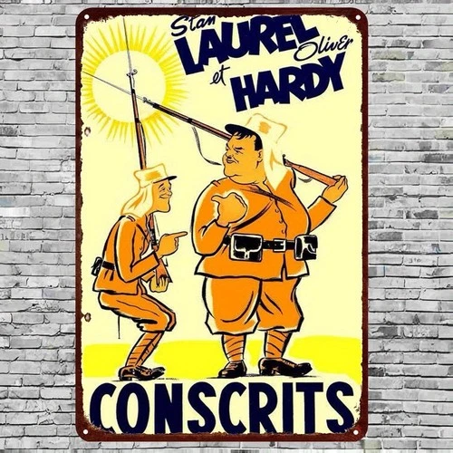 Tin Metal Signs Home Décor "Vintage Laurel And Hardy 'Conscrits' Classic Comedy