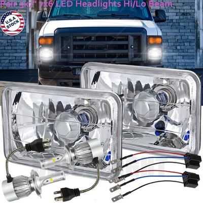 For Ford  E-100 E-150 E-250 E-350 Econoline Pair 5x7''inch LED Headlight Hi/Lo H4
