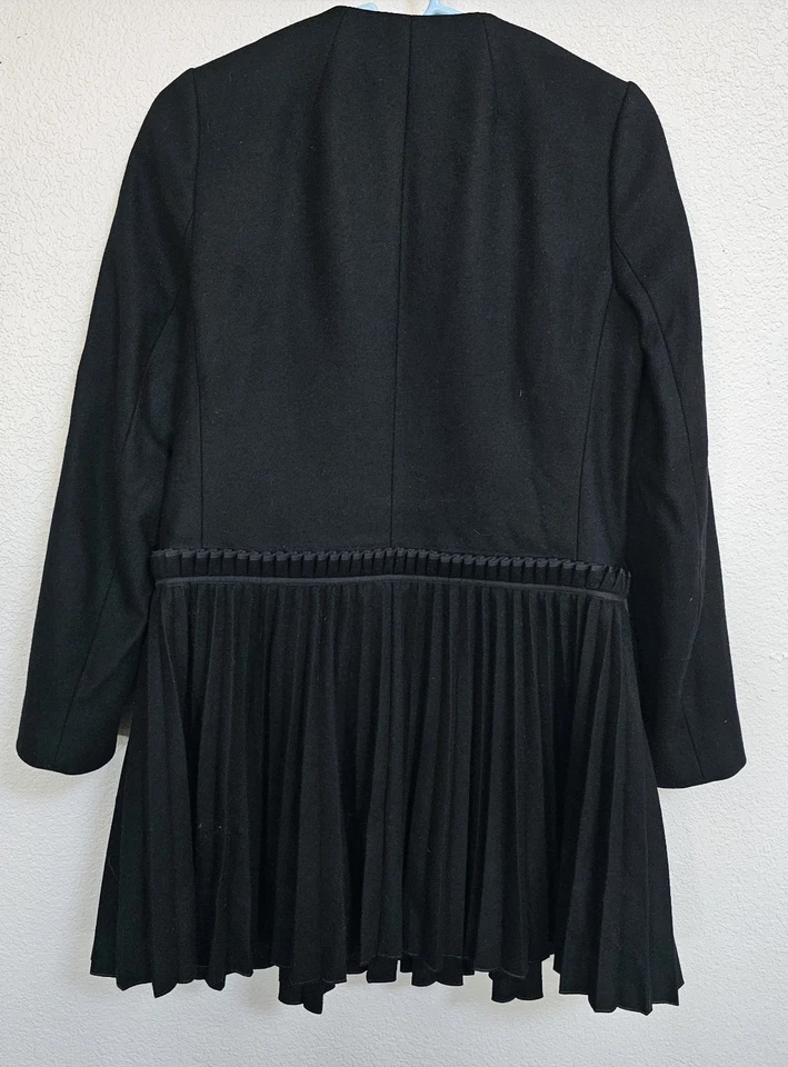 Abrigo RED VALENTINO Negro Lana Tejido Plisado Dobladillo 44 EE. UU. 6 Vestido Chaqueta Auténtico Foto 3 de 4