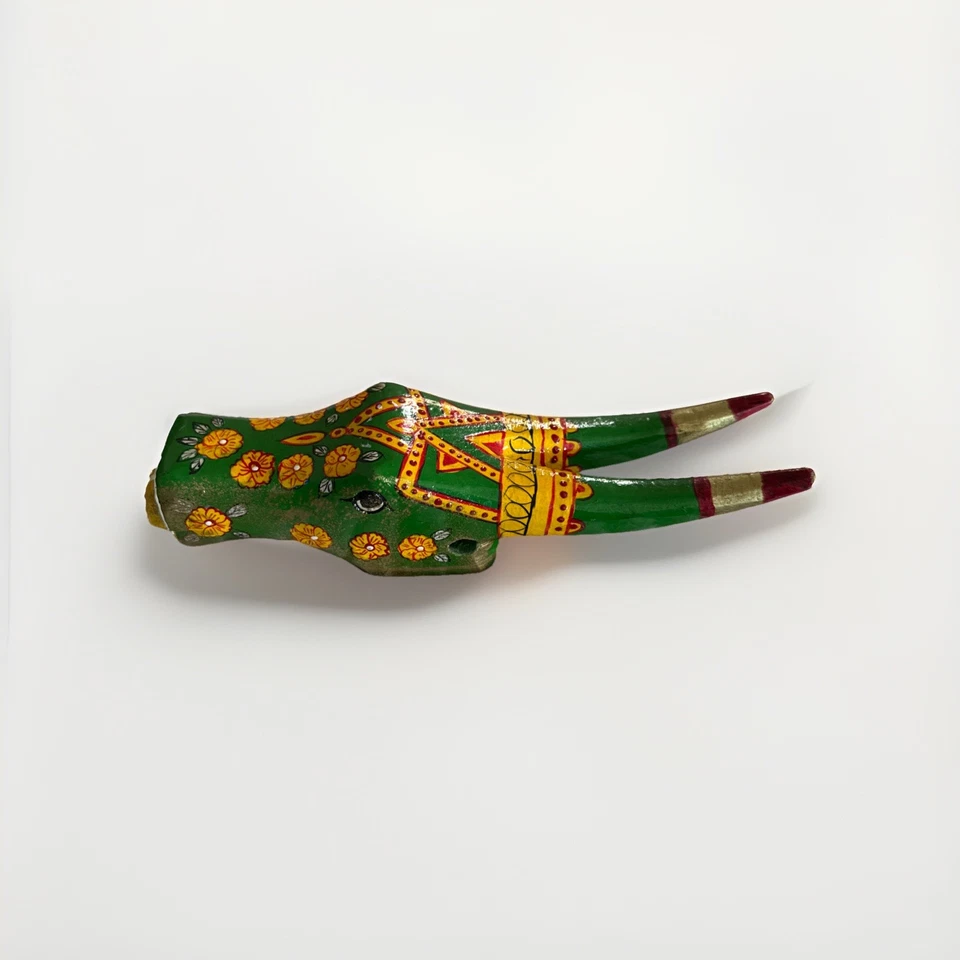 Juego De Colección De 2 NANDI Decoración De Pared Cabeza de Toro Pared Estatua Máscara De Madera Escultura Foto 3 de 4