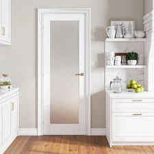 SMARTSTANDARD 28" x 80" French Interior Door, Tempered Frosted Glass Slab Door