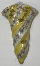 Limoges Yellow Floral Wall Pocket Vase Hand Painted Ceramic Mini Print 8” 593