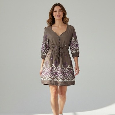 Made in Italy Tunic Mini Dress Small Brown Boho Floral Paisley Whimsigoth Fairy