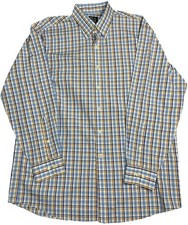 Jos A Bank Casual Shirt Travelers Collection Men's L Cotton Blue Orange Plaid