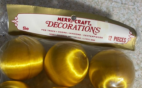 12 Vintage Satin Christmas Ornaments Gold 2" Merri-Craft USA New - Picture 10 of 10