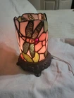 VNTG Tiffany Style Cylinder Dragonfly Stained Glass Table Lamp 7"Ht× 5"