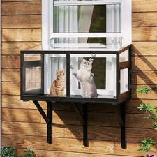 Window Catio Cat Enclosure 39.4" Acrylic Top Fir Wood Mesh for 1-3 Cats Outdoor