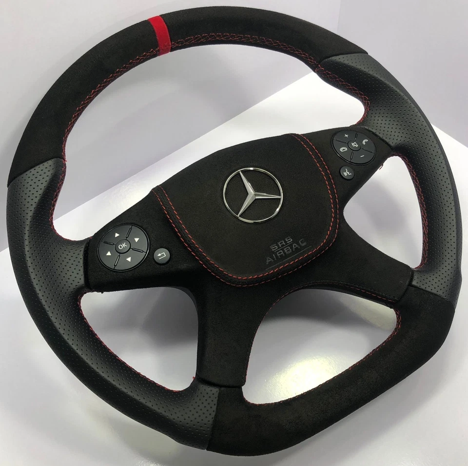 Rueda inferior plana Mercedes AMG Alcantara + cuero puntada roja W204 W207 W212 Foto 3 de 4