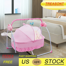 Electric Bluetooth Baby Cradle Swing Bassinet Rocking Crib Infant Bed Portable 