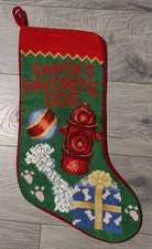 Santa's Favorite Dog Handmade Needlepoint Stocking Velvet Back Camo In C&F Home