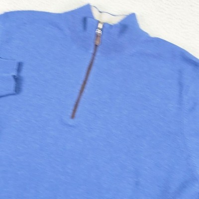 Saks Fifth Avenue Sweater Mens XL Blue Cashmere 1/4 Zip Mock Neck Knit Pullover
