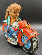 Haji Tin Litho Friction Motorcycle Girl Cycle Made In Japan works 