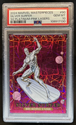 2024 Marvel Masterpieces '92 Platinum Silver Surfer Pink Lasers #/992 PSA 10