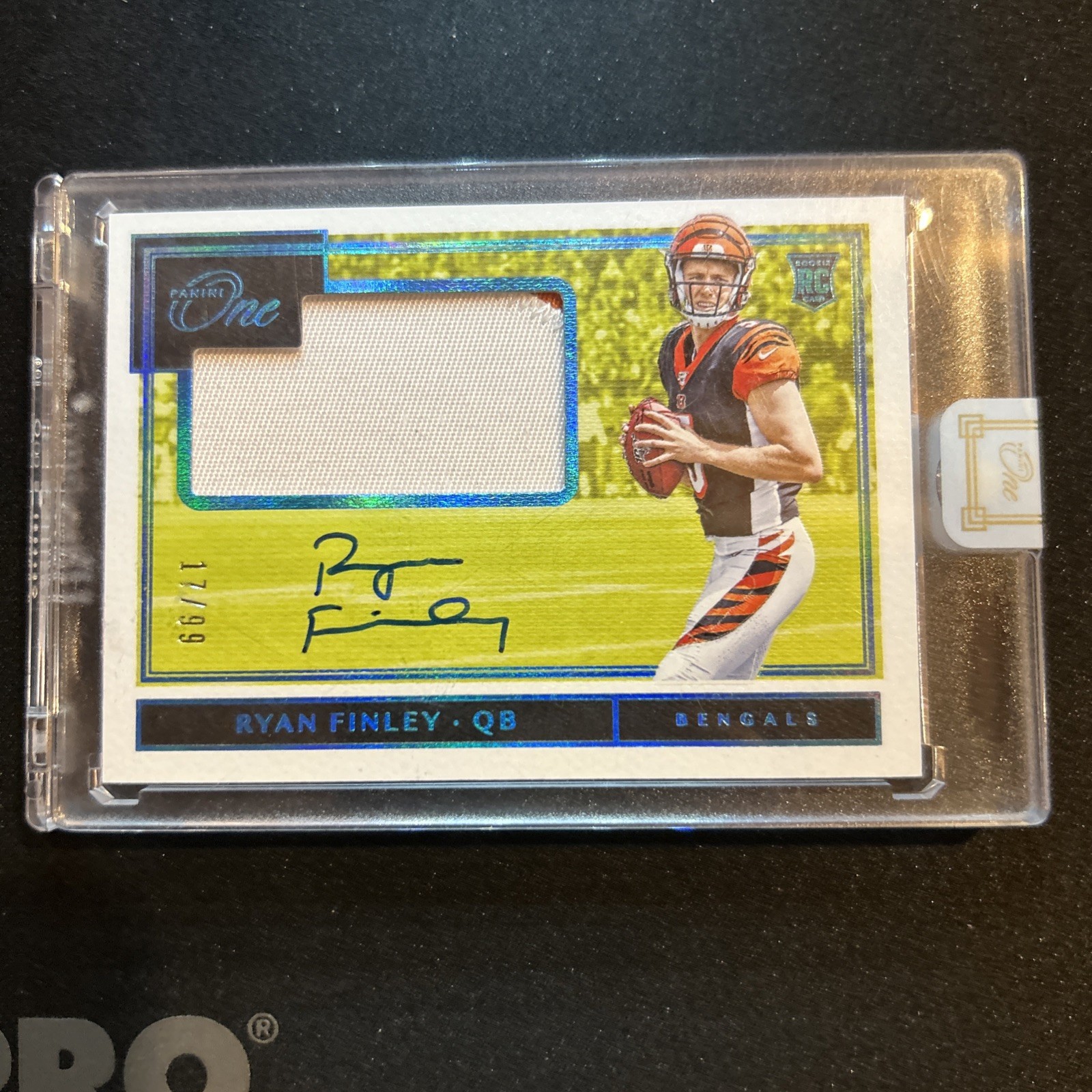 2019 Panini One - Rookie Patch Autographs Ryan Finley #17 Blue /99 (AU, MEM, RC) view 2