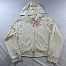 Juicy Couture Velour Zip Up Hoodie Bedazzled Back Women s XL New White