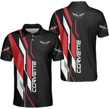 HOT Custom Name Men's CORVETTE C5 Logo Racing Red/Black Polo Shirt Size S-5XL