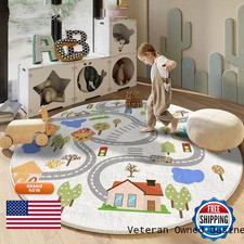Poowe City Road Kids Carpet Round Baby Mat Kids Room Decoration Washable