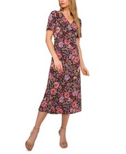 MSK Women's Floral-Print Short-Sleeve Midi Dress Size Medium 4411