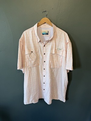 Magellan Mens Orange Checkered Short Sleeve Double Pocket Button Up Size 3XL