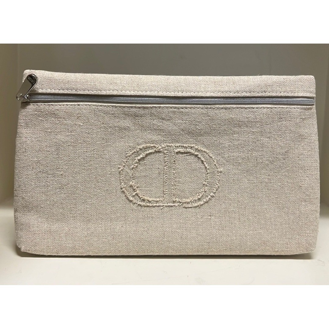 Dior Beauty Canvas Makeup Bag Clutch Beige Zip Pouch Travel Organizer-image