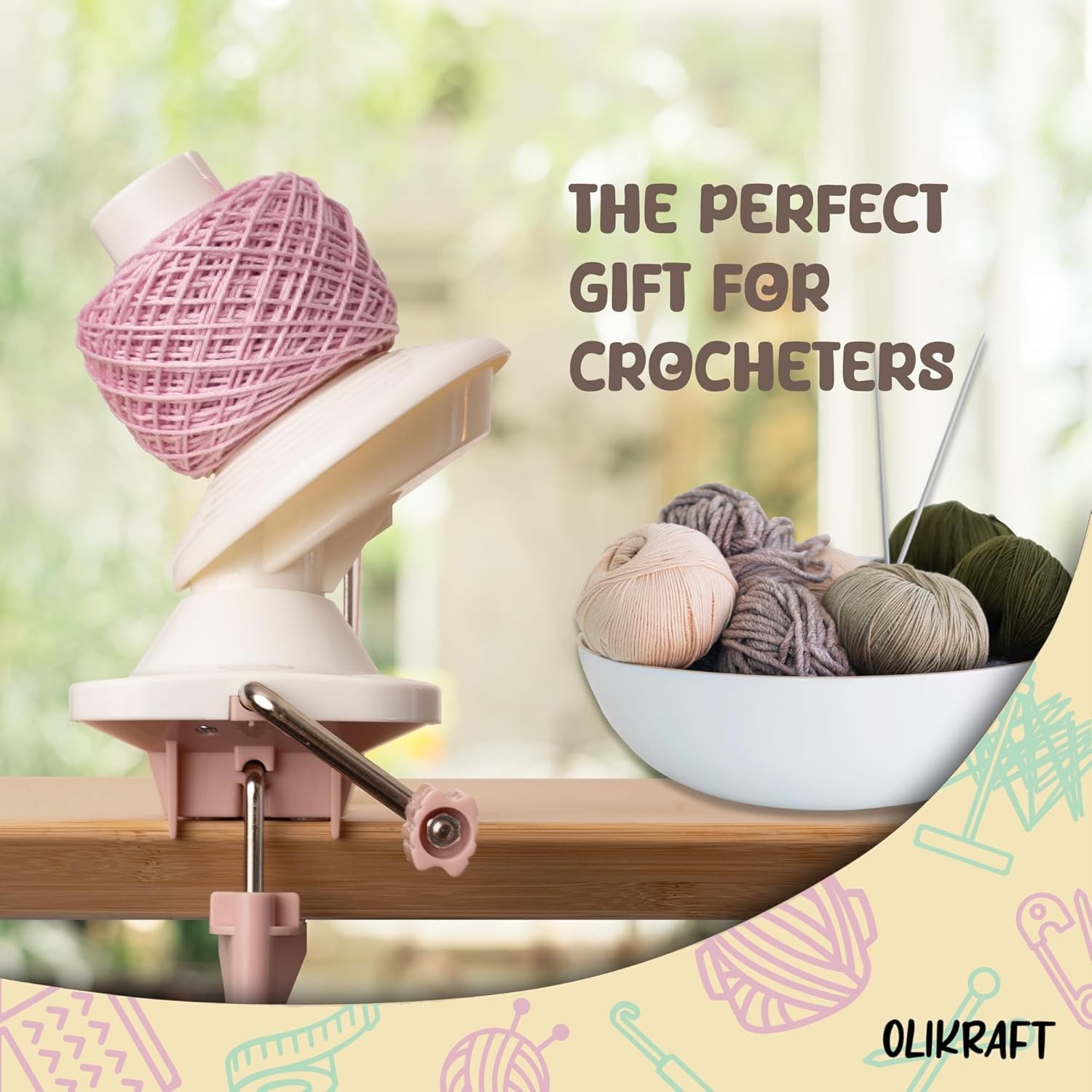 Olikraft Manual Yarn Winder | Ball Winder, Roller, Baller Crochet Pink 