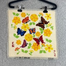 Vtg completed needlepoint piece featuring butterflies 1972 frame/upcycle 16x16