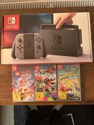 Nintendo Switch V2 Komplettset + 3 Spiele + OVP | Splatoon 2 | SpongeBob | LEGO
