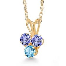 14K Gold Tanzanite & Swiss Blue Topaz Pendant - close-up view