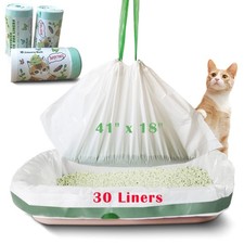 Jumbo Cat Litter Box Liners - 30 Count Extra Large Drawstring Bags, 4 Mils Th...